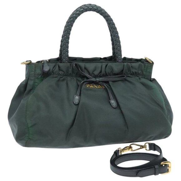 PRADA Hand Bag Nylon 2way Khaki Gold - Picture 1 of 14